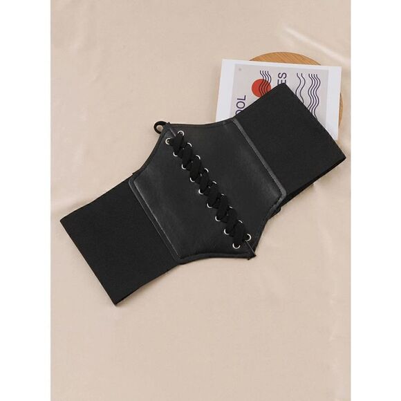 Wide Lace-Up Elastic Waist Tied Black Corset Belt NEW SIZE L - Picture 8 of 15